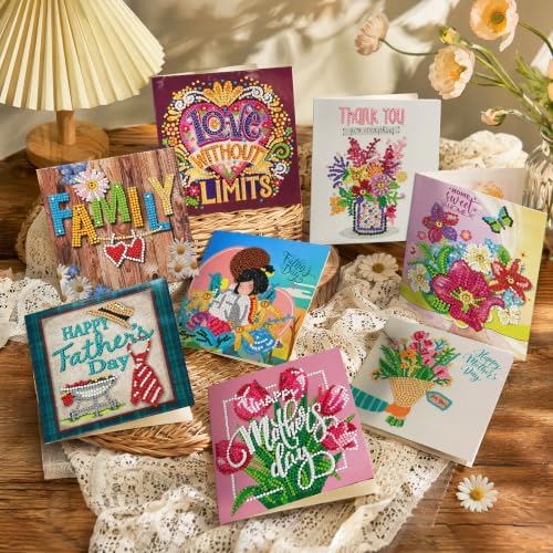 8PCS Fathers Day Mothers Day DIY Greeting Card Kits with Envelopes Diamond Art Greeting Cards Diamond Art Cards Kits for Adults DIY Crafts Family Friend Gifts - Image 4