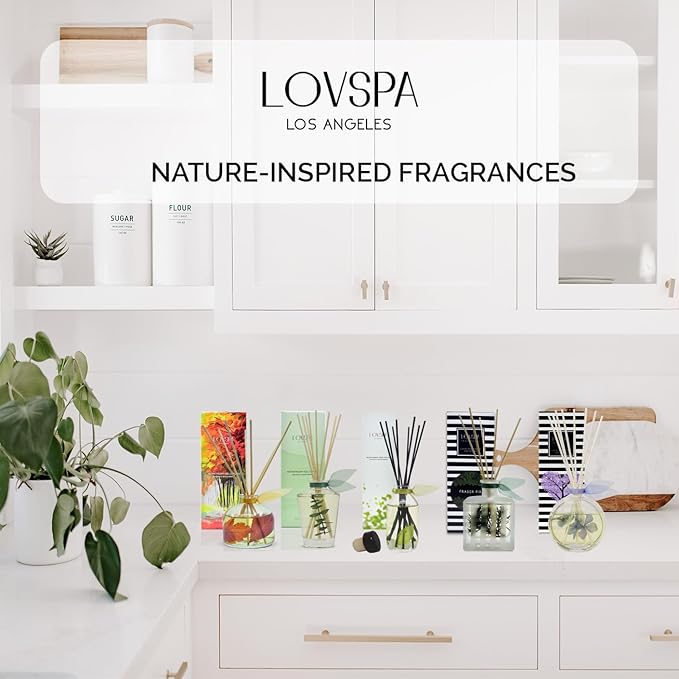 LOVSPA Reed Diffuser Set, Hawaiian Sandalwood Scented Oil Diffuser with Sticks, Home Fragrance Accessories for Bathroom Shelf Decor, Aroma Diffusers for Home or Office Fall Decor, USA Made