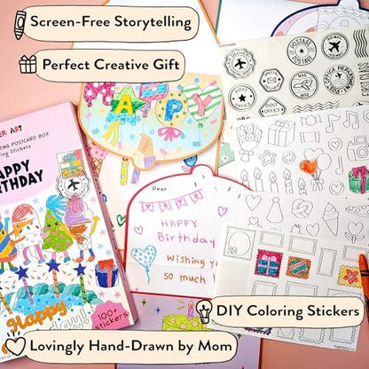 Together Art Happy Birthday Card Making Kit for Kids - DIY Coloring Stickers, Arts and Crafts Activity, Color Your Own Storytelling Sticker Set, Cards Kids Can Color, Gift for Girls, Boys Ages 3-10+ - Image 6