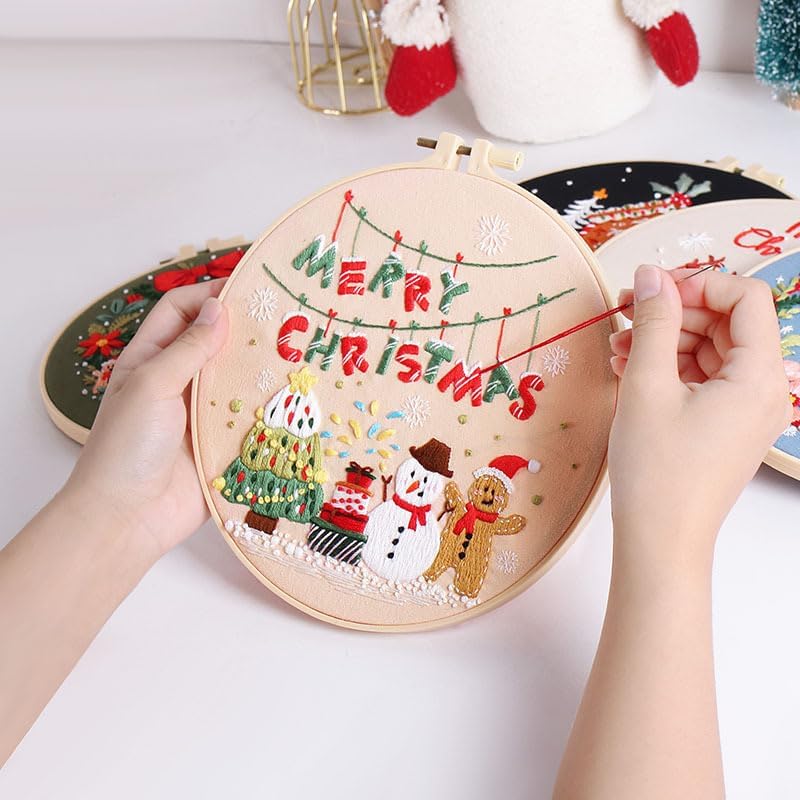 Konrisa Embroidery Kits Merry Christmas Pattern Embroidery Starter Kits for Adults Beginner DIY Sewing Needlepoint Cross Stitch Practice Kit Christmas Home Decoration Handmade Gifts - Image 4