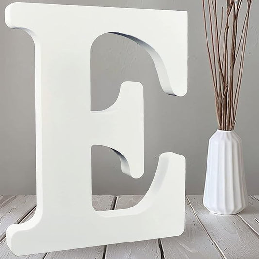 AOCEAN 10 Inch White Big Wood Letters, Unfinished Wooden Letters for Wall Decor, Standing Letters Slices Sign Board Decoration, Craft Home Party Projects (E)