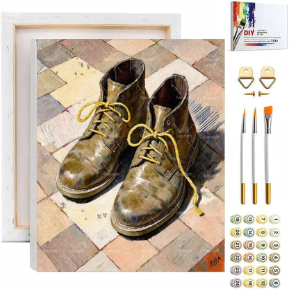 Boots Paint By Numbers Kit For Adults - Diy Leather Boots With Lace Painting On Canvas, Acrylic Paint Set, Suitable For Beginners, Bedroom Decor Art For Home Decoration Or Gifts(16X20IN framed) by Unknown