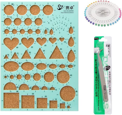 Saijoyz Quilling Template Kit with Colored Pins and Tweezers, Corkboard and Plastic, for Beginners, Students, and Teachers, 3 Piece (Cork、 Plastic、Stainless Steel) by Unknown