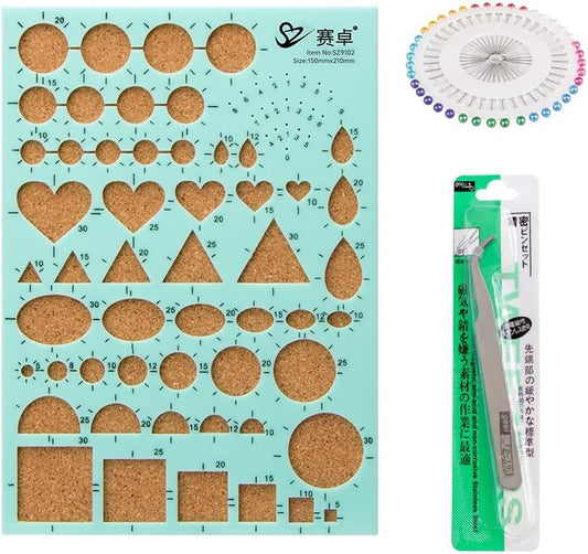 Saijoyz Quilling Template Kit with Colored Pins and Tweezers, Corkboard and Plastic, for Beginners, Students, and Teachers, 3 Piece (Cork、 Plastic、Stainless Steel) by Unknown