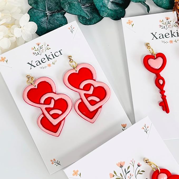 Xaekicr Heart Lock and Key Clay Cutters Set – 3PCS Polymer Clay Cutters for Earrings, Valentine’s Day Clay Earring Cutters, Polymer Clay Molds for Jewelry Making, Clay Tools