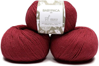 100% Baby Alpaca Yarn Wool Set of 3 Skeins (150 Grams) DK Weight - Made in Peru - Heavenly Soft and Perfect for Knitting and Crocheting (Red, DK)