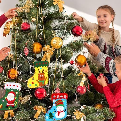 Yssreey 8 Sets Christmas Felt Crafts DIY Christmas Felt Stockings with Ornaments Handmade Sewing Sock Kits Create Your Own Christmas Stockings for Kids Christmas Favors - Image 3