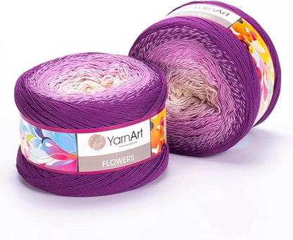 2 Skein/Pack Yarnart Flowers Gradient Yarn, Each Ball 8.8 Oz (250gr) / 1094 Yards (1000m), 55% Cotton 45% Acrylic, Superfine Fingering Weight for Knitting and Crochet, 290 - Purple Cream
