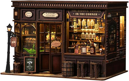 Corner Tavern Book Nook - DIY Book Nook Kit for Adults | Wooden Bookshelf 3D Book Nook Miniature Kit with LED Lights, Puzzle Decor for Book Lovers, 327 PCS, Cozy Bar Scene Decor by Unknown