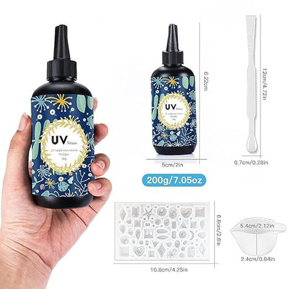OSBANG Crystal Clear Hard UV Resin Upgraded Formula Ultraviolet Fast Curing for Jewelry Making Craft Decoration Hard Transparent Glue Solar Cure Sunlight Activated Resin Casting & Coating (200g)
