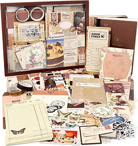 Draupnir Vintage Scrapbook Kit(346pcs), Bullet Junk Journal Kit with Journaling/Scrapbooking Supplies, Stationery, A6 Grid Notebook with Graph Ruled Pages, DIY Gift for Teen Girl Kid Women - Vintage by Draupnir