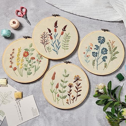 Bonroy 4 Sets Embroidery Kit for Beginners,Embroidery Kit for Art Craft Handy Sewing Include Embroidery Clothes with Pattern,Embroidery Hoops, Instructions,Color Threads Needle Kit (Multi 5) - Image 2