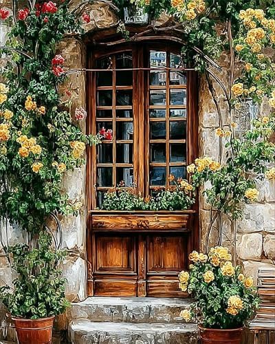 NZNANCHU Door Paint by Numbers Kit for Adults,Yellow Flower Painting by Numbers Kits on Canvas for Beginner, DIY Watercolor Oil Painting for Birthday Gift Relax Decor (Front Door - 02) by Unknown