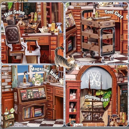 CUTEBEE Book Nook Kit - DIY Miniature House Dollhouse Kit for Adults, Booknook Hair Salon Barbershop Tiny House Bookshelf Decor 3D Wooden Puzzle, Gifts for Family and Friends (John's Hair Salon) - Image 5