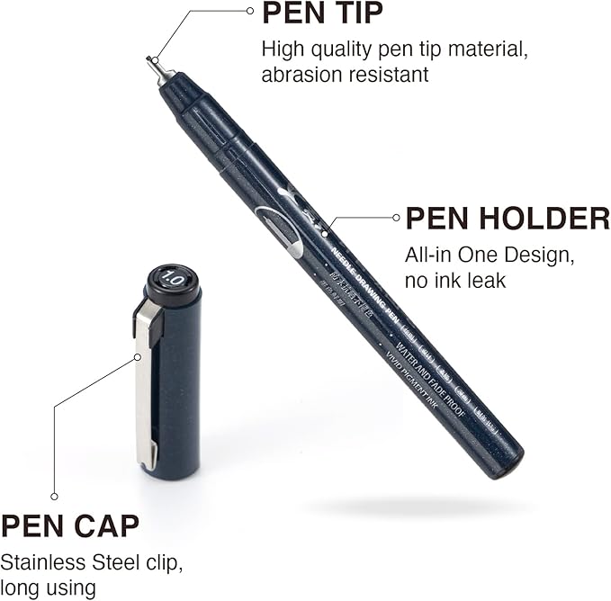 MAIKEDEPOT Micro Fineline Pen 8 Size Drawing Art Pens Waterproof Precision Micro Fineliner Black Ink Pens for Art Watercolor, Illustration, Sketching, Anime, Manga, Technical Drawing…