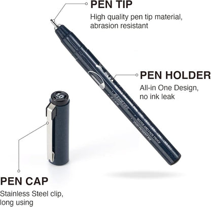 MAIKEDEPOT Micro Fineline Pen 8 Size Drawing Art Pens Waterproof Precision Micro Fineliner Black Ink Pens for Art Watercolor, Illustration, Sketching, Anime, Manga, Technical Drawing…