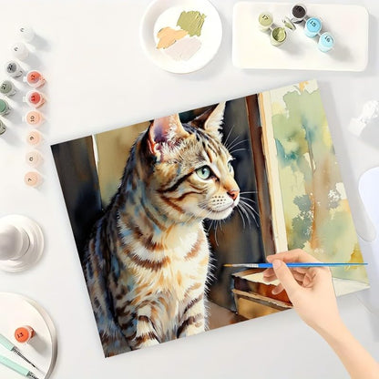 Window Gazing Cat Paint by Numbers Kit for Adults - DIY Tabby Cat Looking Outside Painting on Canvas 8x12In, Framed Acrylic Paint Set, Suitable for Beginners, Pet Art for Home Decoration/Gifts - Image 3