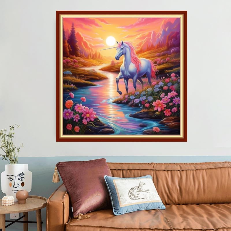 Joyhoor Stamped Cross Stitch Kits for Beginners, Needlepoint Kits for Adults, 11CT Counted Embroidery Kits-Sunrise Unicorn 18x18 inchs - Image 2