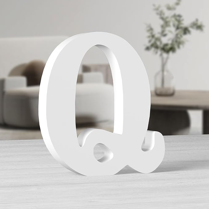 AOCEAN 10 Inch White Big Wood Letters, Unfinished Wooden Letters for Wall Decor Decorative Standing Letters Slices Sign Board Decoration for Craft Home Party Projects (Q)