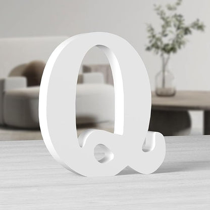 AOCEAN 10 Inch White Big Wood Letters, Unfinished Wooden Letters for Wall Decor Decorative Standing Letters Slices Sign Board Decoration for Craft Home Party Projects (Q)