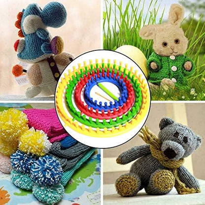 Round Knitting Looms Set, Plastic Loom Knitting Set with Crochet and Plastic Needle, Scarf Hats Making Tools, DIY Crocheting Handmade Craft Kit for Beginners and Knittings Lover (Blue, 5.5inch) - Image 7