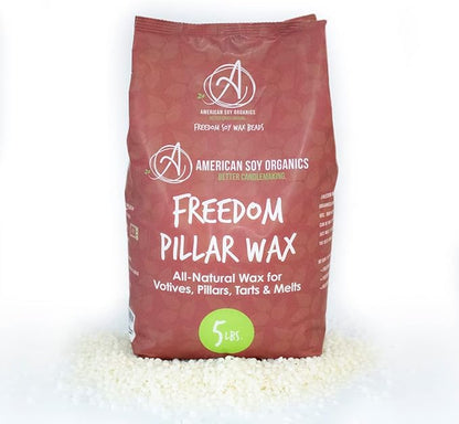 American Soy Organics Freedom Soy Wax Beads for Pillar Candle Making - Natural Supplies - Paraffin-Free, Beeswax-Free Wax for Votives, Pillars, Tarts, Tealights and Melts 5 lb