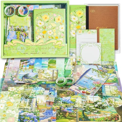 Scrapbooking Supplies Kit, A6 Grid Notebook, Vintage Junk Journaling Kit by Aromoty