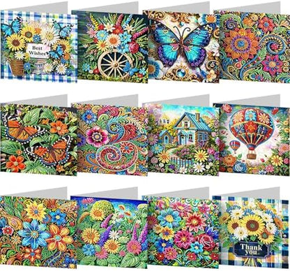 12 Pack Flower Butterfly Diamond Painting Greeting Card Kits DIY 5D Diamond Art with Envelopes & Rhinestones,Christmas Creative Birthday Gifts for Adults by Unknown