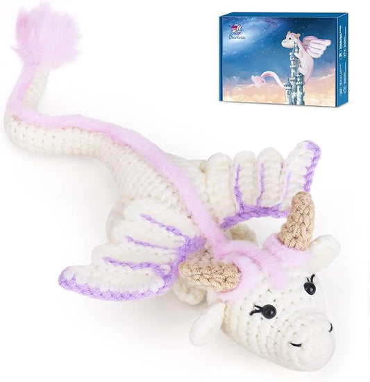 Crochet Kit for Beginners, Beginner Crochet Kit for Adults with Step-by-Step Video Tutorials, DIY Crochet Animal Kits Knitting Supplies, Purple Dragon (40%+ Yarn)