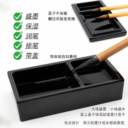 Professional Chinese Calligraphy Set, Extra fine Calligraphy Brush, 250ml Light-Glue Ink, 50pc Paper, Ink stone, Chinese brush set Gift Set Sumi set with Portable Roll-up Felt Mat (5pcs Set)