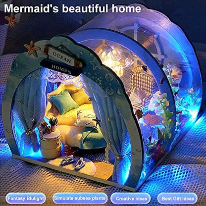 GuDoQi DIY Miniature Dollhouse Kit, 1:24 Scale Tiny House with Furniture, Great Gift for Birthday Christmas Day, Sweet Home of Mermaid Princess - Image 4