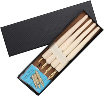 SIPLIV Wooden Professional Manga Pen Dip Pen Set with 4 Nibs Manga Cartoon Comic Drawing Painting Kit - 4 Pcs