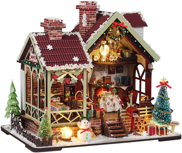 DIY Miniature House Kit, Mini House Building Kit, DIY Book Nook Kit, Tiny Model House for Adults to Build, Beginner 3D Wooden Book Nook, for Family Friends (Christmas House) by JCSY