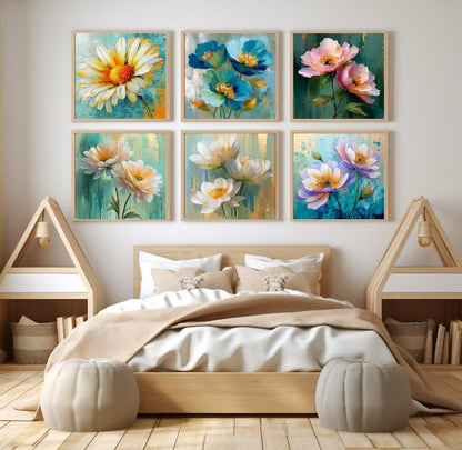 Canrichshop 6 Pack Paint by Numbers Kit for Adults,Framed Adults' Paint-by-Number Kits with Wooden Easel, DIY Flowers Acrylic Oil Painting Number Kits for Wall Decor 8x8 inch - Image 5