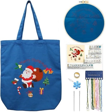 CREAWONDER Canvas Tote Bag Embroidery Kit with Pattern for Beginners, Arts and DIY Embroidery Crafts Kits for Adults, Include Instructions, Thimble, Embroidery Hoops, Color Threads and Tool by Unknown