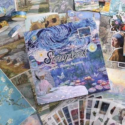 Scrapbooking Supplies Kit, Monet Van Gogh Oil Painting Theme Scrapbook Kit for Bullet Junk Journal, 12 Rolls Washi Tape, Stickers Papers for DIY Journaling Supplies, Craft Gift for Women Teenage - Image 5