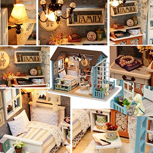 DIY Miniature Dollhouse Kit Realistic Mini 3D Wooden Mini Doll House Room with Furniture LED Lights Christmas Decoration Birthday Gift for Teens Adults (Forest time) - Image 3