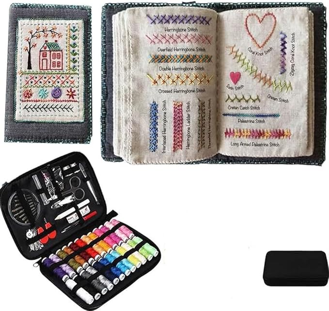 Embroidery Stitch Book, Portable Sewing & Hand Embroidery Kit, Cross Stitch Kits, DIY Needlepoint Starter Set with Complete Toolkit & Instructional Tutorial for Adults & Beginners