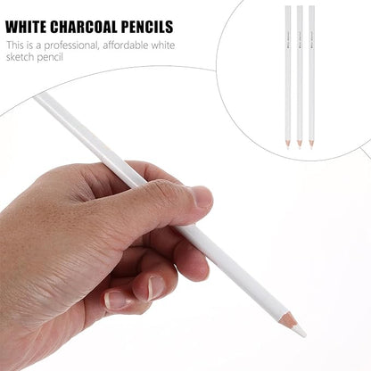 Healvian 3Pcs White Charcoal Pencils for Drawing and Sketching, Professional Art Drawing Highlight Pencils, Wooden Sketching Supplies for Artists and Students