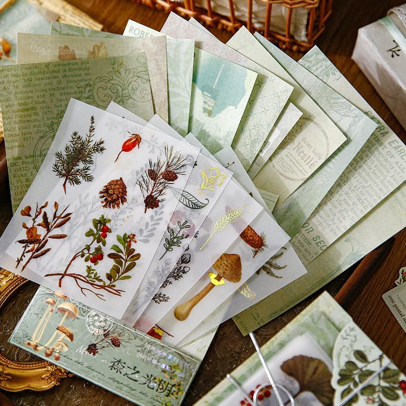 Diuhofart Scrapbooking Supplies Kit, Vintage Botanical Aesthetic Scrapbook Kit Collage Materials for Junk Journal Supplies, Scrap Booking, Journaling, Card Making (Green Forest) - Image 6