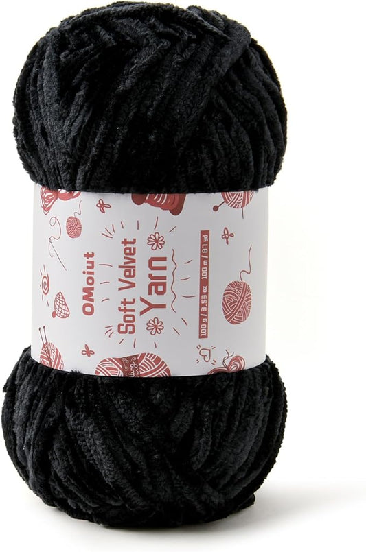 100g Fluffy Velvet Chenille Yarn for Crocheting and Knitting, 80m (87.5yd) Baby Yarn for Crocheting Soft, Crochet Chunky Yarn Amigurumi Yarns (Black