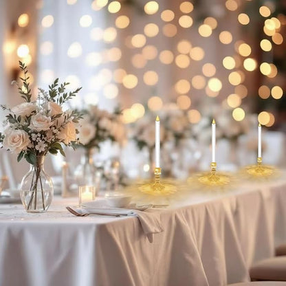 Flameless LED Taper Candles Wish Illuminated Holder - Glass Candle Holder, Remote Timer 2AA Battery Operated 500+ Hours for Thanksgiving/Xmas Decor, Wedding Centerpiece (White, 2 Pack)
