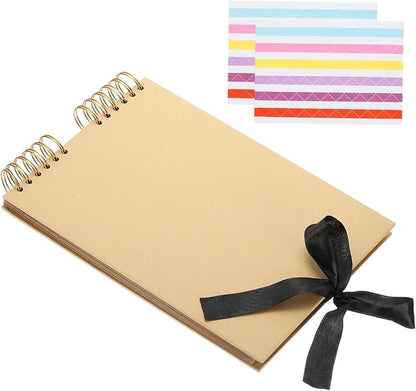 PATIKIL Scrapbook Photo Albums, 8x12 Inch 80 Pages Hardcover Scrapbooking Book DIY Album Supplies Kit with Sticker Ribbon for Gift Journal Memory Book Wedding Anniversary, Khaki, 1 Pcs