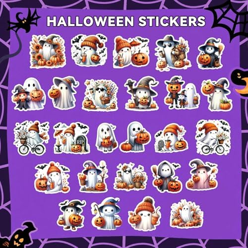 Halloween Stickers for Adults – Premium No-Residue Vinyl Decals with Elegant Ghost, Witch & Pumpkin Illustrations – Waterproof Aesthetic Stickers for Journaling,Home Decor, Party Favors & Crafting - Image 2