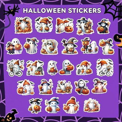 Halloween Stickers for Adults – Premium No-Residue Vinyl Decals with Elegant Ghost, Witch & Pumpkin Illustrations – Waterproof Aesthetic Stickers for Journaling,Home Decor, Party Favors & Crafting - Image 2