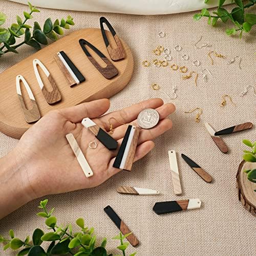 FASHEWELRY 16Pcs Teardrop Resin Wood Earrings Charms Long Drop Shape Wooden Earring Blanks Wooden Earrings Findings for Jewelry Making with 100Pcs Earring Hooks Jump Rings - Image 4