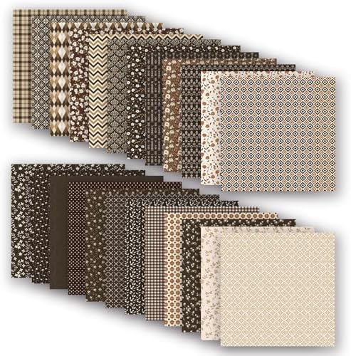 Gingham Scrapbook Paper 12x12 Coffee,24 Sheets Double-Sided Bohemian Floral Patterned CardStock Paper Pad Boho Tone Decorative Craft Papers for Holiday Cardmaking DIY Origami Papers. - Image 2