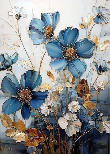 MjhRcll Floral Stamped Cross Stitch Kits, Blue Flowers Cross Stitch Ornament Kits for Adults Beginners, Counted Embroidery Needlepoint Kits Home Decor 12x16 Inch by MjhRcll