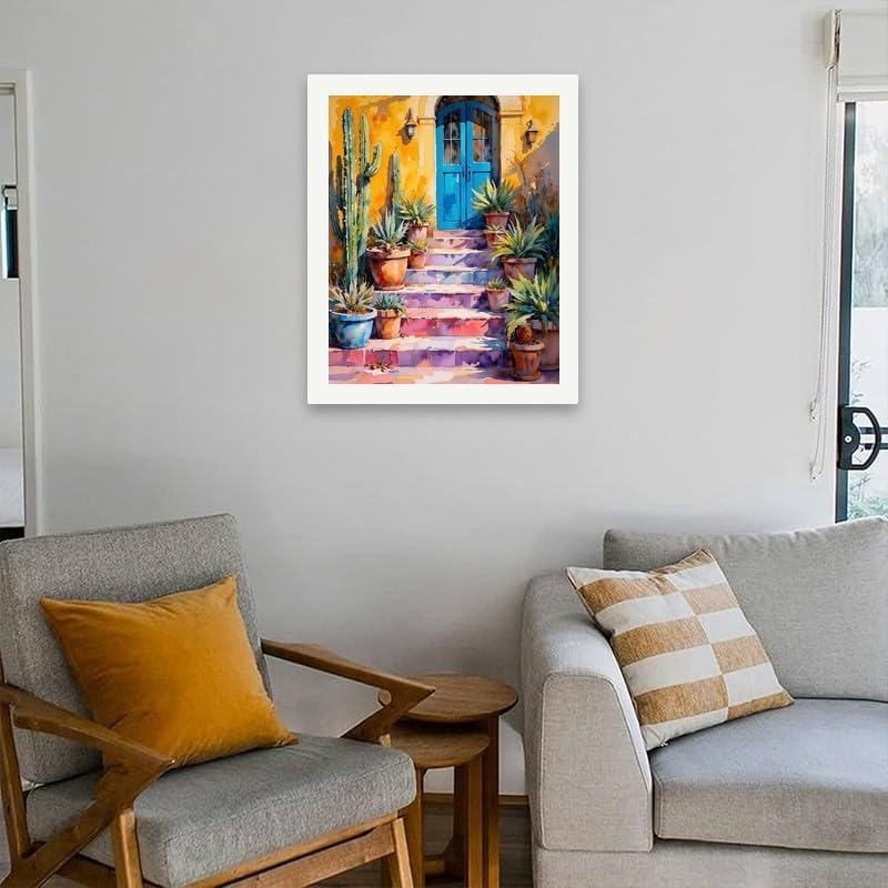 Cactus Paradise Paint by Numbers Kit for Adults - DIY Colorful Cactus and Spanish Steps Painting on Canvas 16x20 Inches,Acrylic Paint Set,Suitable for Beginners,Art for Home Decoration/Gifts - Image 4