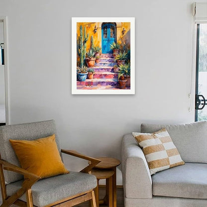 Cactus Paradise Paint by Numbers Kit for Adults - DIY Colorful Cactus and Spanish Steps Painting on Canvas 16x20 Inches,Acrylic Paint Set,Suitable for Beginners,Art for Home Decoration/Gifts - Image 4